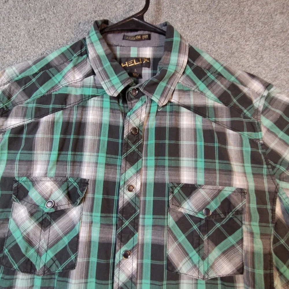Helix Mens Shirt Multicolor L Plaid Long Sleeve Button Up Collared Athletic Fit